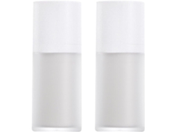 Conjunto de 2 frascos com bomba airless de 15ml para loção cosmética, em plástico ABS.
