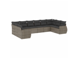 Conjunto de 10 Sofás de Jardim com Almofadões Vime Pe Cinzento MAISON EXCLUSIVE
