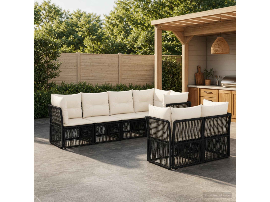 Vidaxl Conjunto De Sofá De Jardim 7 Unid. 7-número De Lugares Preto