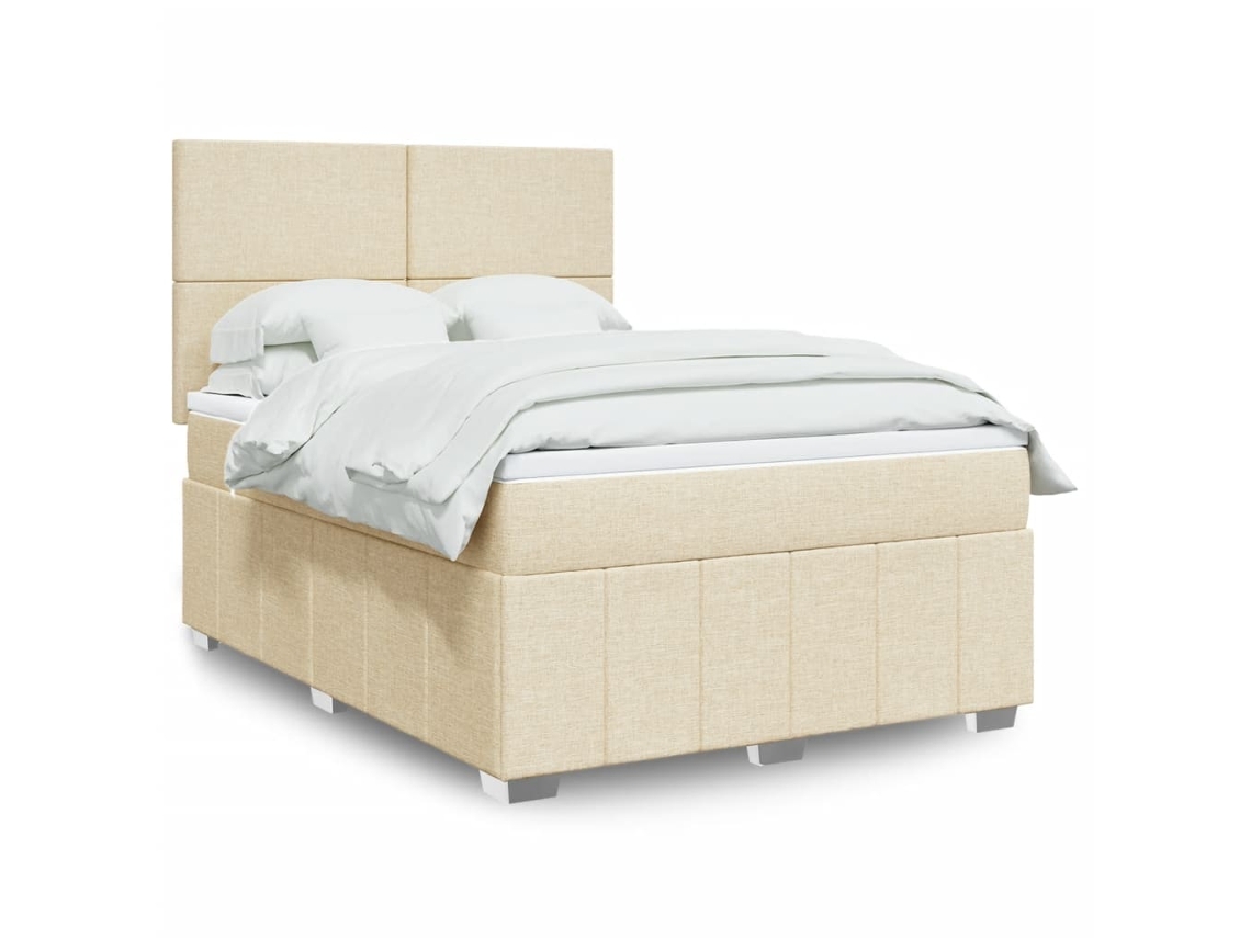 Vidaxl Cama Com Molas/colchão 140x190 Cm Tecido Cor Creme