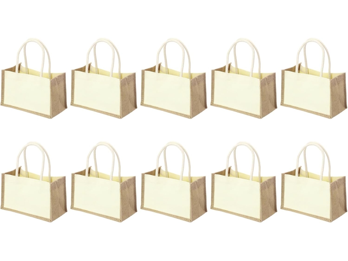 Conjunto De 10 Sacolas De Juta Presentes, Medindo 23 X 16 Cm (9,1 X 6,3 Polegadas), Na Cor Branca.