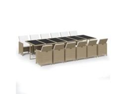 Maison Exclusive - 13 Pcs Conjunto Jantar P/ Jardim C/ Almofadões Vime Pe Bege