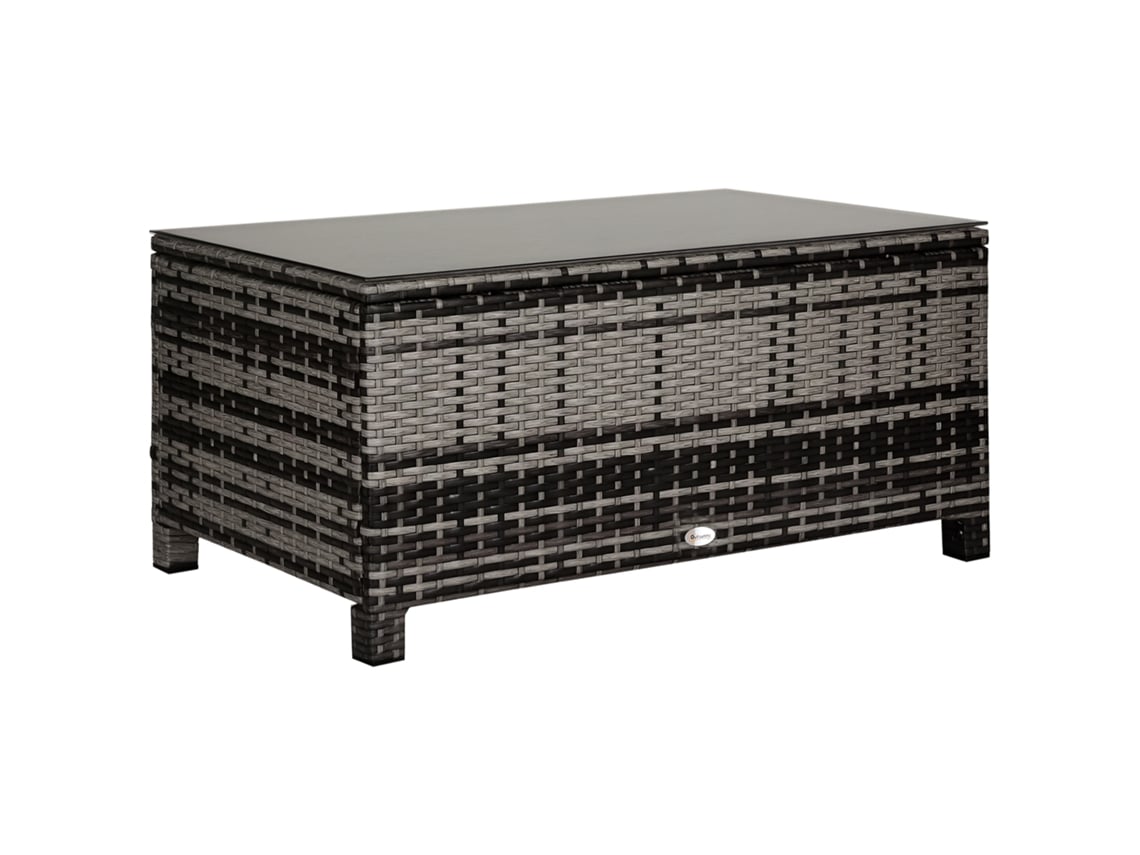 Mesa de Jardim Vime Sintético QINGYU TECH com Vidro Temperado (85x50x39cm) para Terraço e Pátio