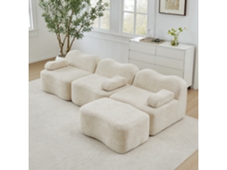 Sofá Modular Boneless Em L Bege Com Ottoman E Assento Profundo Para Sala