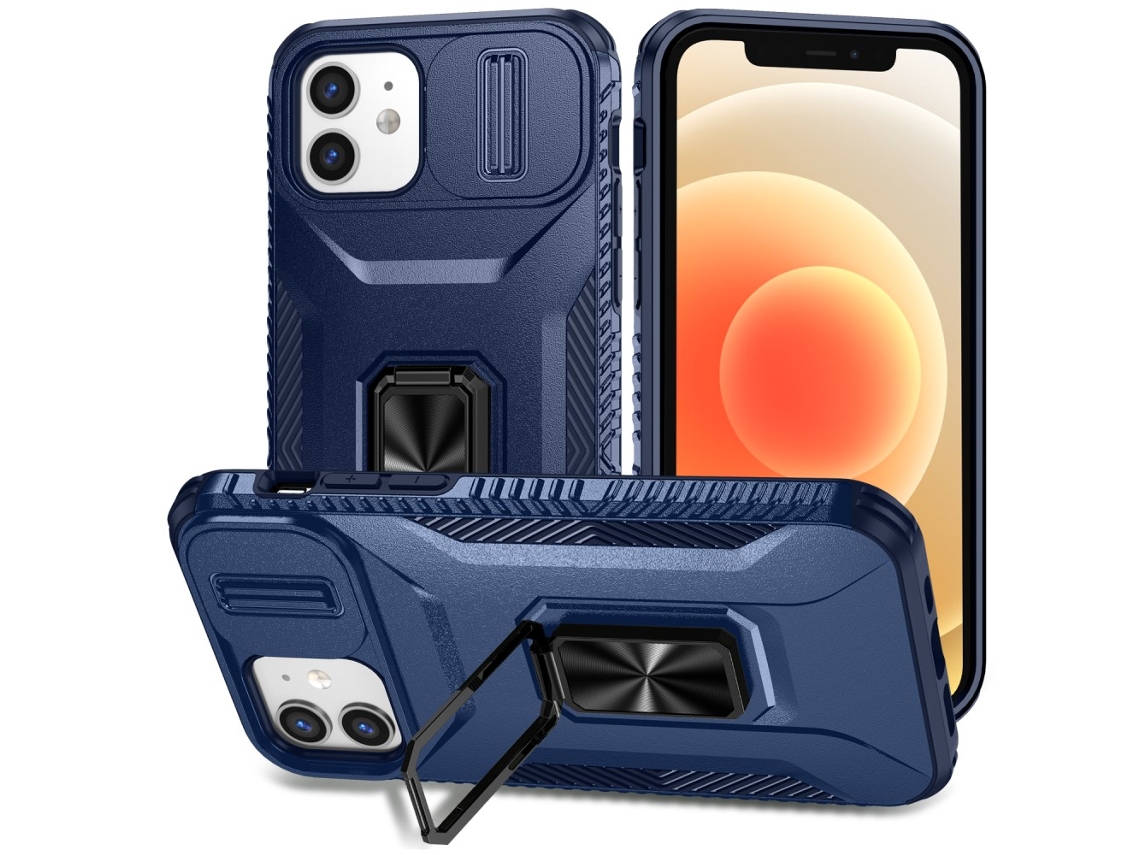 Suporte Casa Para Iphone 12 Pele Sintética Anti-choque Azul