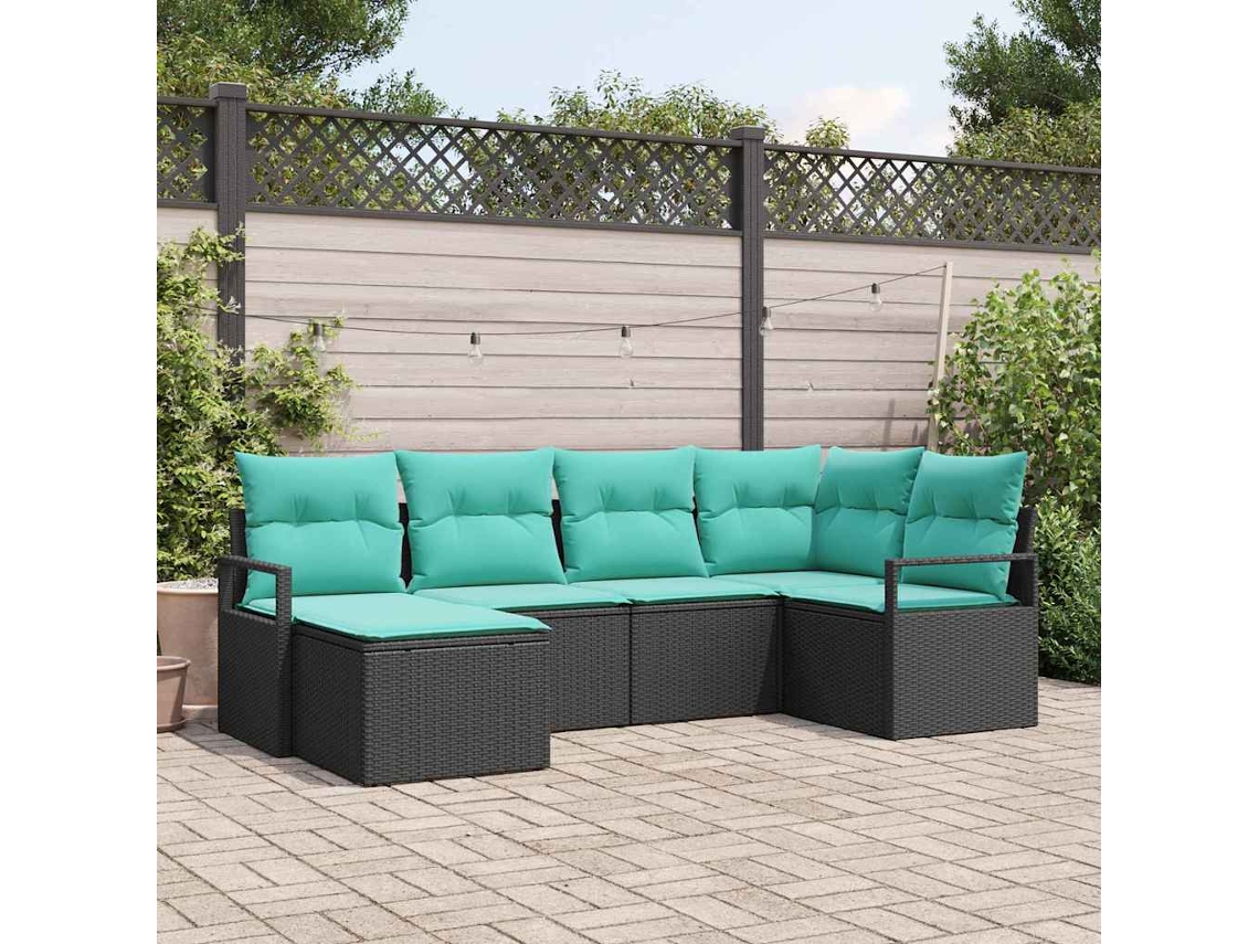 Vidaxl Conjunto de Sofás com Almofada 6 Pcs Preto Vime Pe