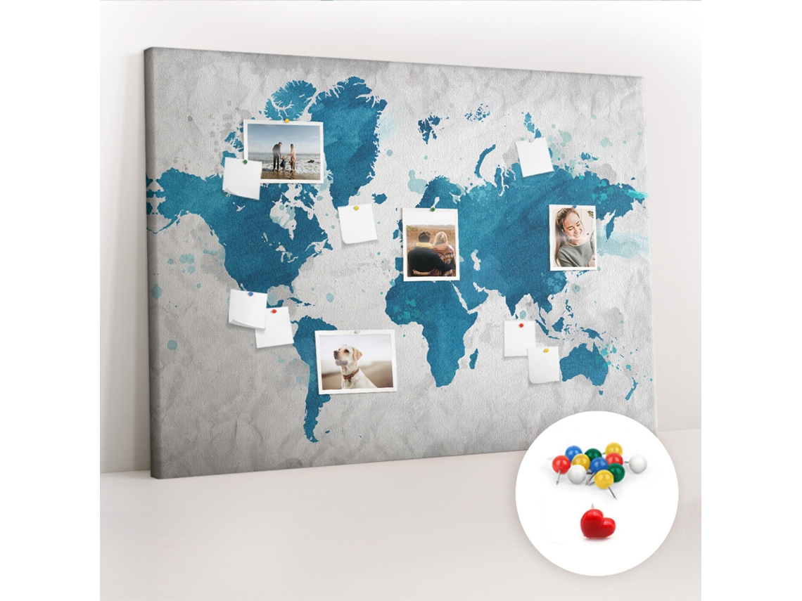 Quadro De Cortiça Com Impressão Mapa-múndi Para O Quarto Das Crianças Espelharte (140x100 Cm)
