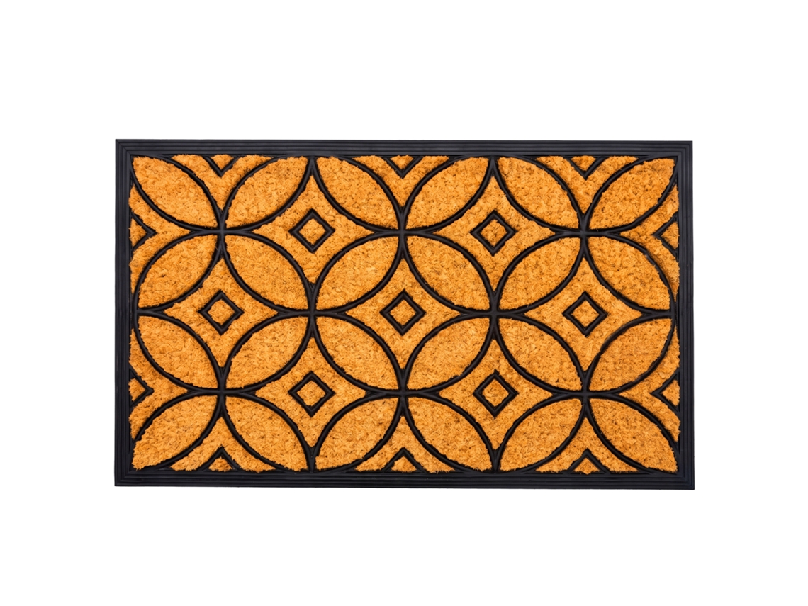 Relaxdays Capacho De Coco E Borracha, Padrão Geométrico, 75 X 45 Cm, Interior/exterior, Antiderrapante, Natural/preto