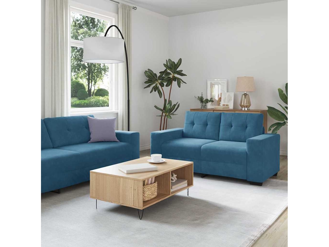 Vidaxl Conjunto De Sofás 3 Pcs Azul 221 X 80 X 80 Cm Veludo