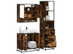 Vidaxl 3 Pcs Conjunto De Móveis Wc Madeira Processada Carvalho Fumado
