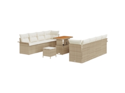 Conjunto 11 Conjunto De Sofá De Jardim Vidaxl Bege Vime Pe (242,5 X 62 X 85 Cm)