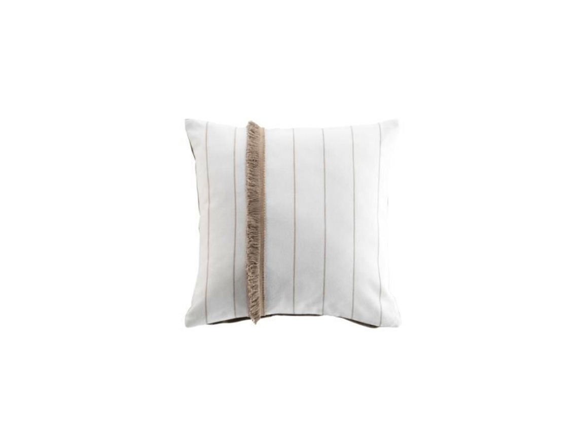 Almofadas Decorativas Almofada Removível de Algodão Tecido Listrado com Franja Alizee Branca e Marrom 40 X 40 Cm DOUCEUR D'INTERIEUR