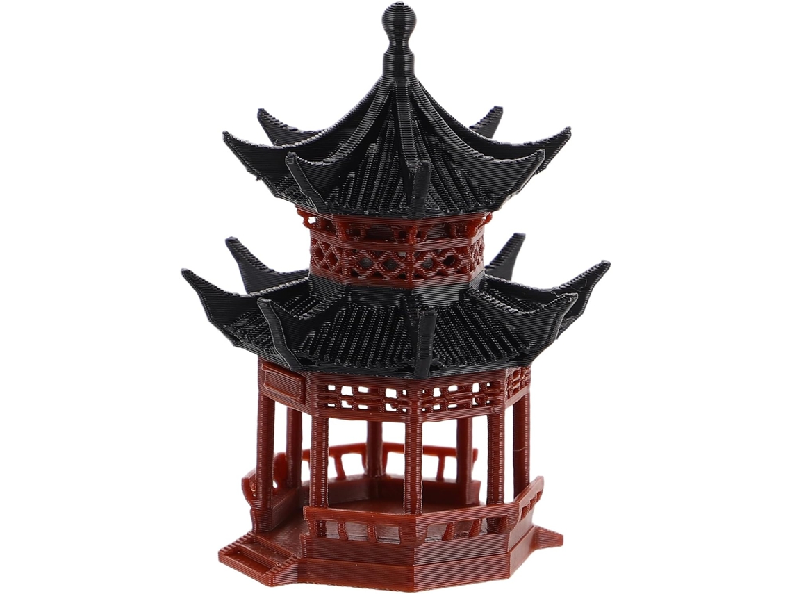 Miniatura Healeved com Design Exclusivo de Pavilhão, Feita de Plástico Marrom, Estatueta de Pagode Decorativa, para CHABERLU