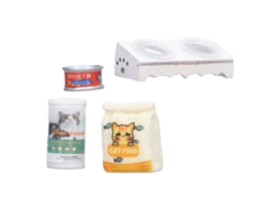 Conjunto Tigela Comida Gato Miniatura 1/12 Casa Boneca Pet Acessório Realista Seguro