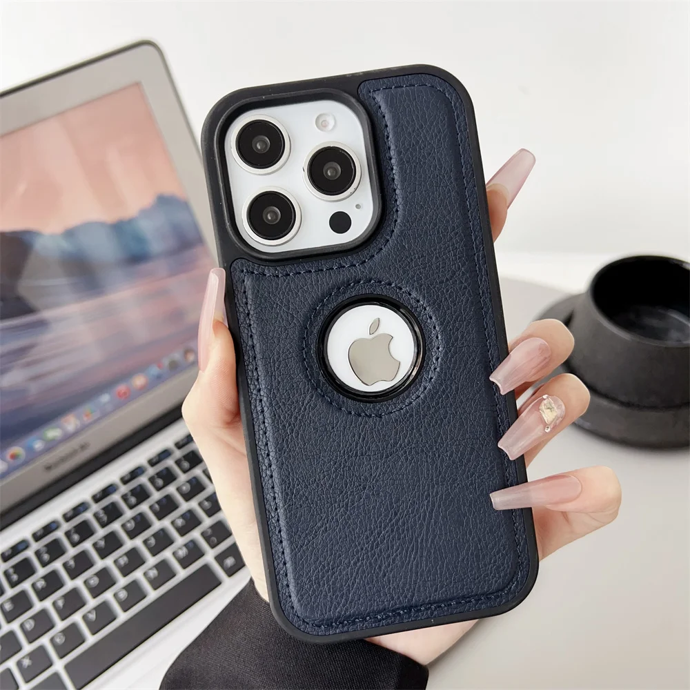 Capa De Celular Para Iphone 13 (azul), Em Couro Pu, Resistente A Impactos.