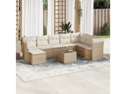 Vidaxl 9 Pcs Conjunto De Sofás P/ Jardim Com Almofadões Vime Pe Bege