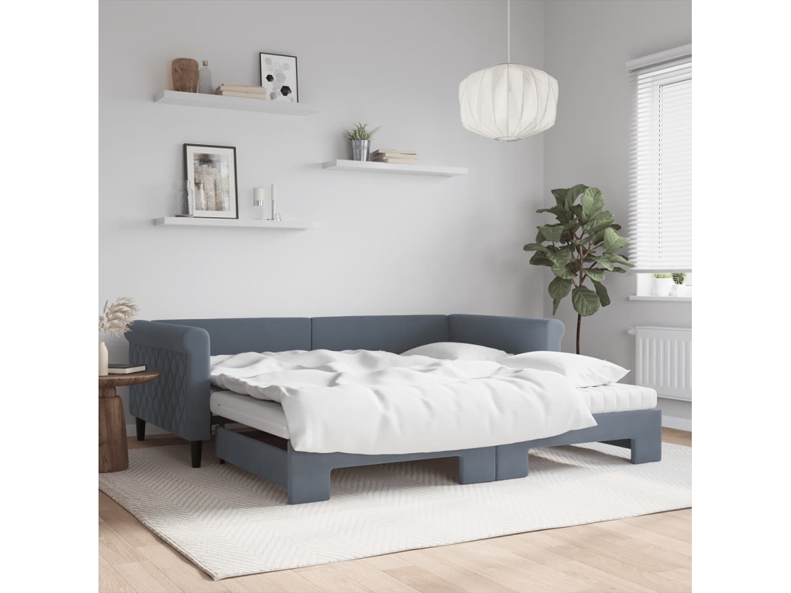 Vidaxl Sofá-cama C/ Gavetão/colchões 100x200 Cm Veludo Cinzento-escuro
