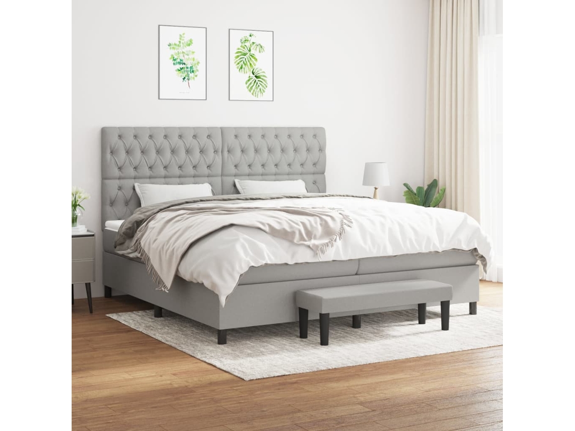 Cama Com Molas/colchão 200x200 Cm Tecido Cinza-claro