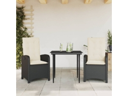 Vidaxl 3 Pcs Conjunto De Jantar P/ Jardim C/ Almofadões Vime Pe Preto