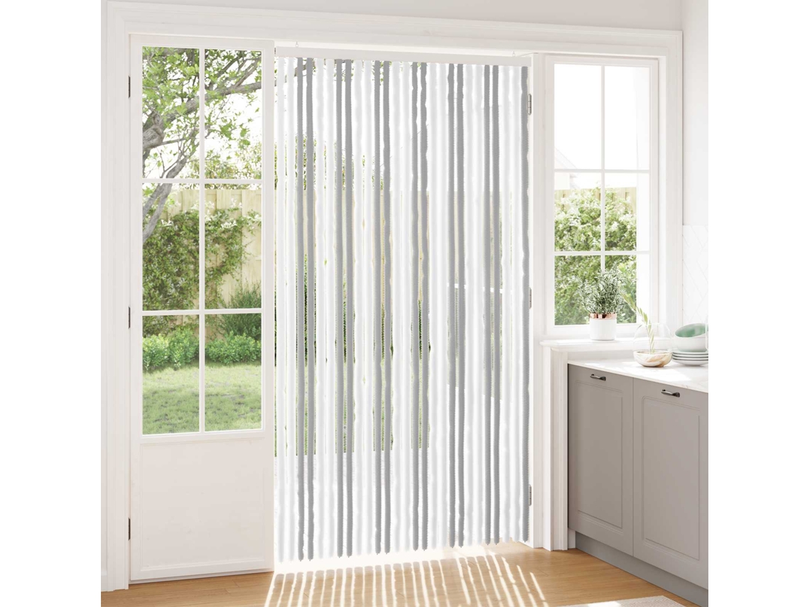 Vidaxl Cortina De Insetos Chenille Cinza Claro E Branco 118 X 220 Cm