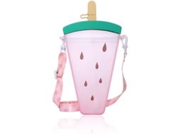 Garrafa de água Canudo 350ml sabor Melancia Gelado, portátil e à prova de vazamentos.