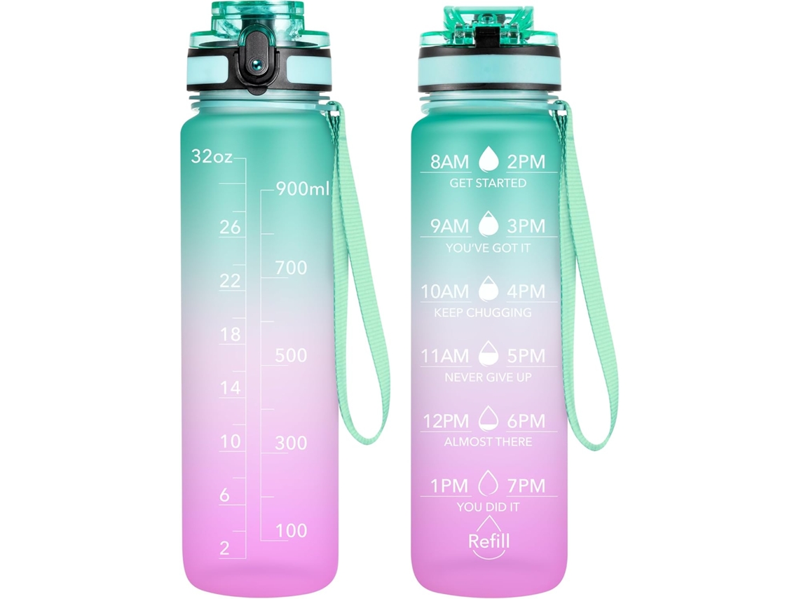 Botella De Agua Deportiva Motivacional De 940 Ml Con Marcador De Tiempo (morado/azul)