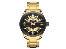 Relógio de Pulso Masculino Curren Fashion Impermeável Quartzo com Pulseira de Aço Dourada
