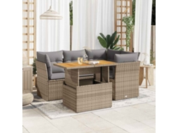 Vidaxl 5 Pcs Conjunto De Sofás P/ Jardim Com Almofadões Vime Pe Bege