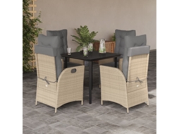 Vidaxl 5pcs Conj. Jantar Jardim C/ Almofadões Vime Pe Bege Misturado