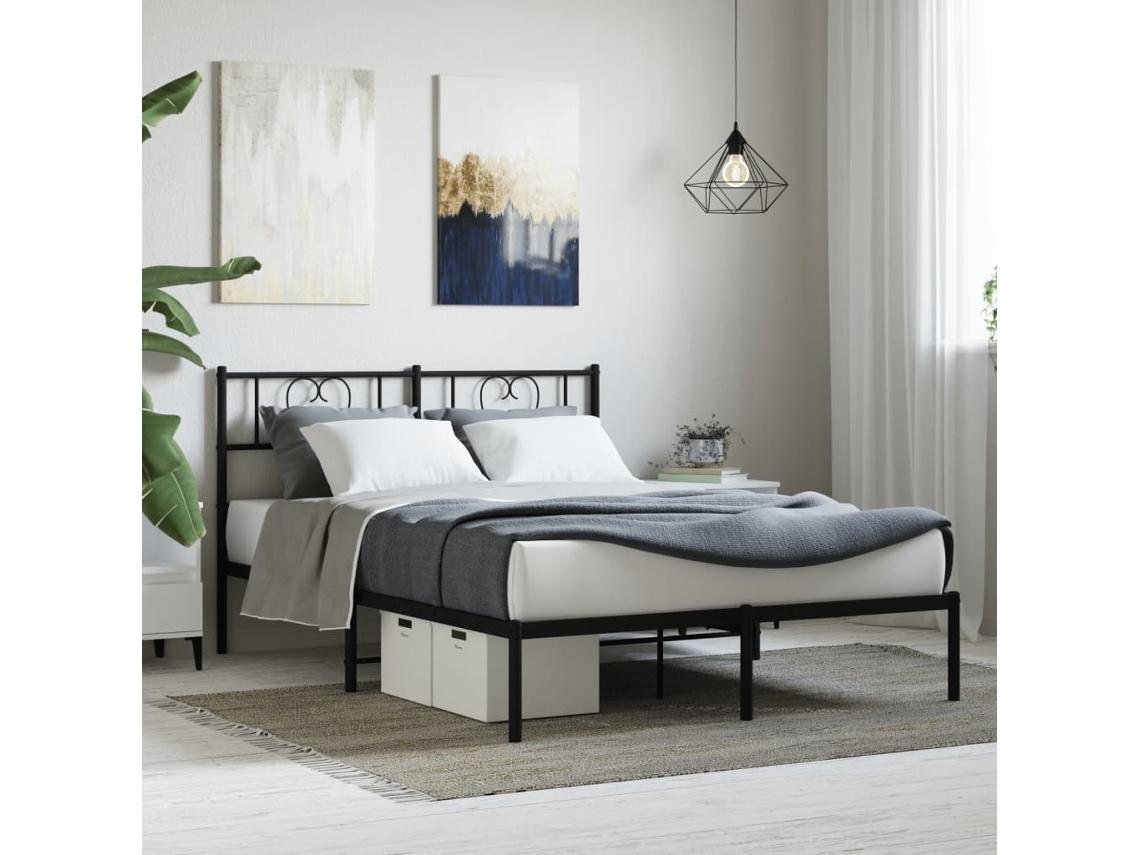 Estrutura De Cama Com Cabeceira 140x190 Cm Metal Preto