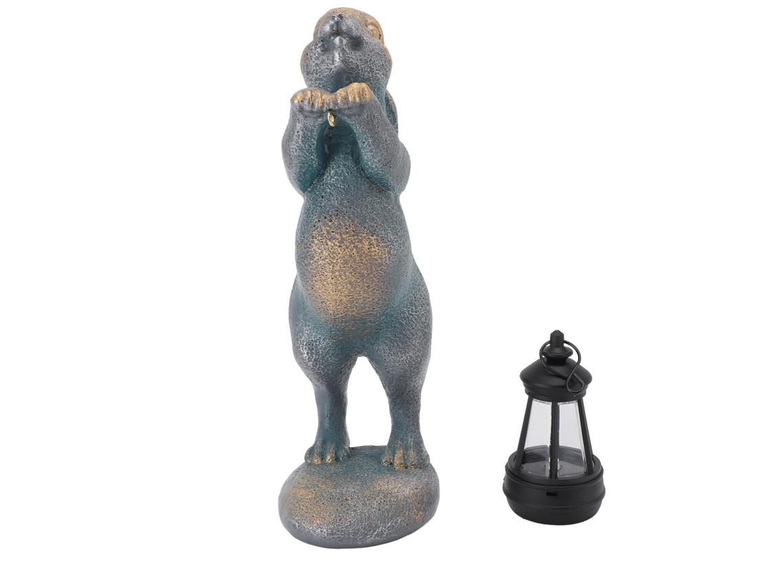 Figura De Coelho Com Lanterna Solar Para Jardim Exterior