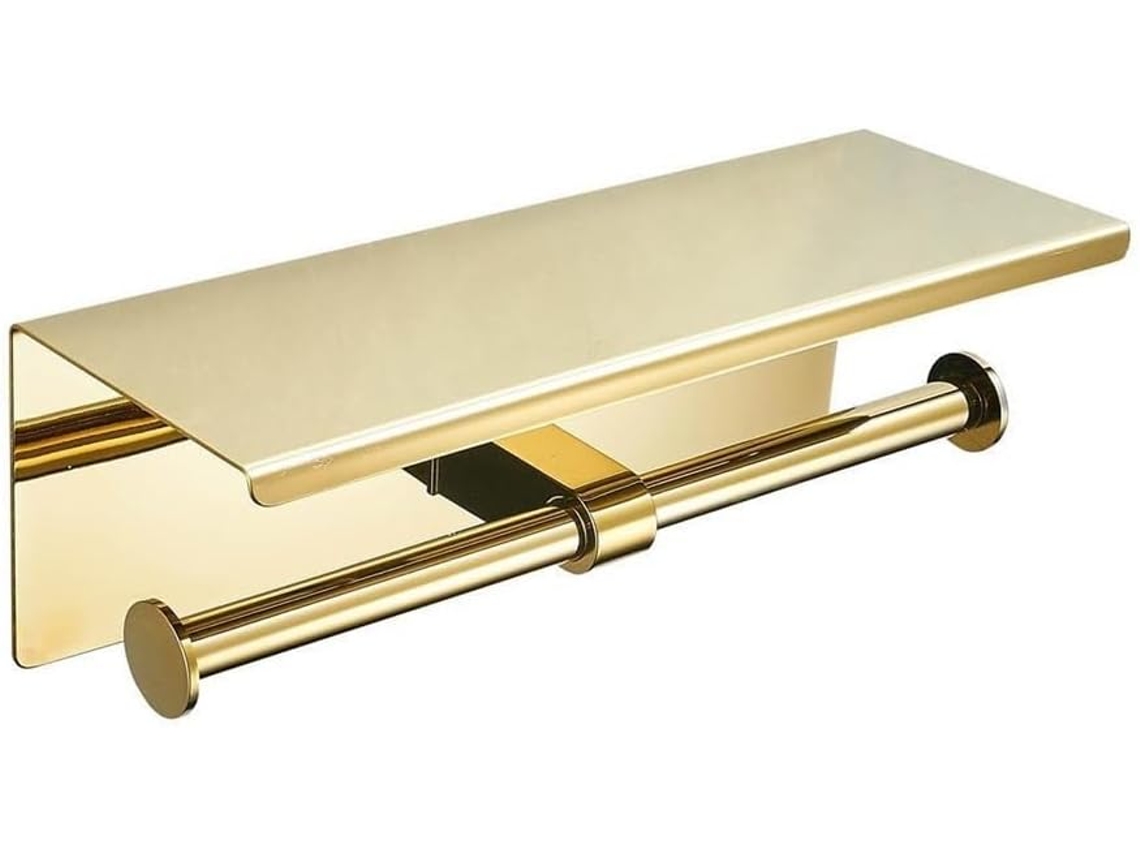 Suporte De Papel Higiênico Parede, Em Aço Inoxidável Dourado