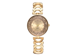 Relógio de Pulso Feminino Casual com Pulseira de Liga Quartzo Strass Dourado