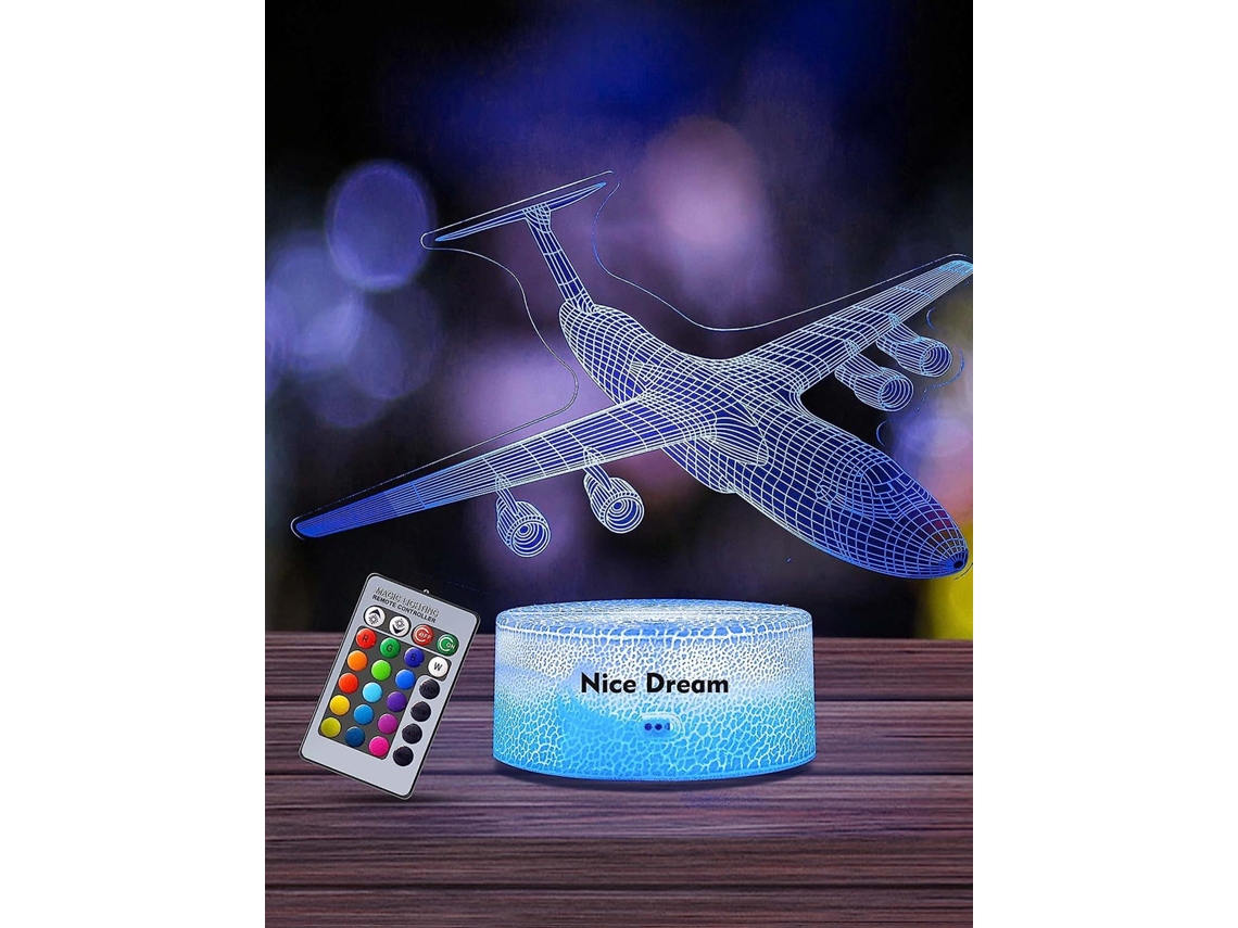 Rebe luz Noturna de Avião 3d para Crianças, Lâmpada Led com Controle Remoto 16 Cores Mudáveis, Presente de Natal para Meninos e Meninas