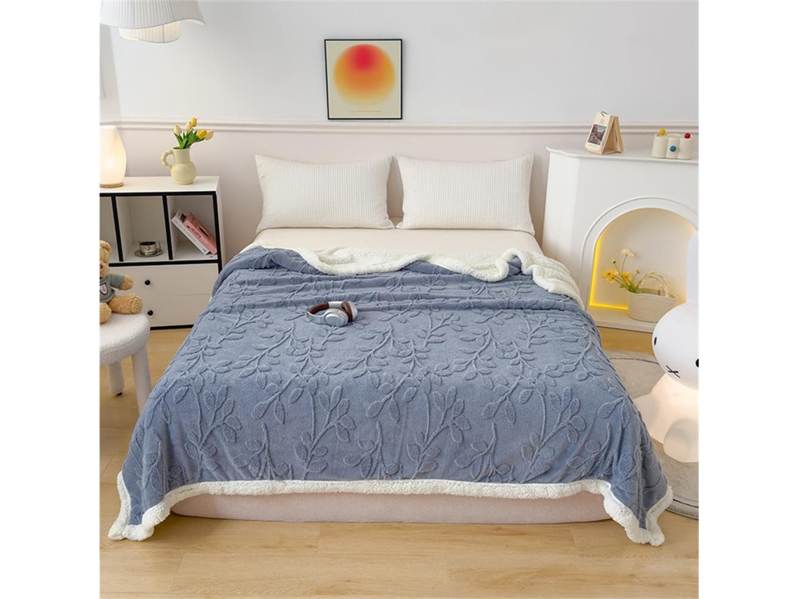 Manta de Lã Berbere Fansu em Cor Sólida com Estampa Jacquard Folhagem Super Macia e Fofa Ideal para Cama Lençó