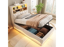 Cama Infantil 90×200cm Armário Hidráulico Led App Usb Linen Bege