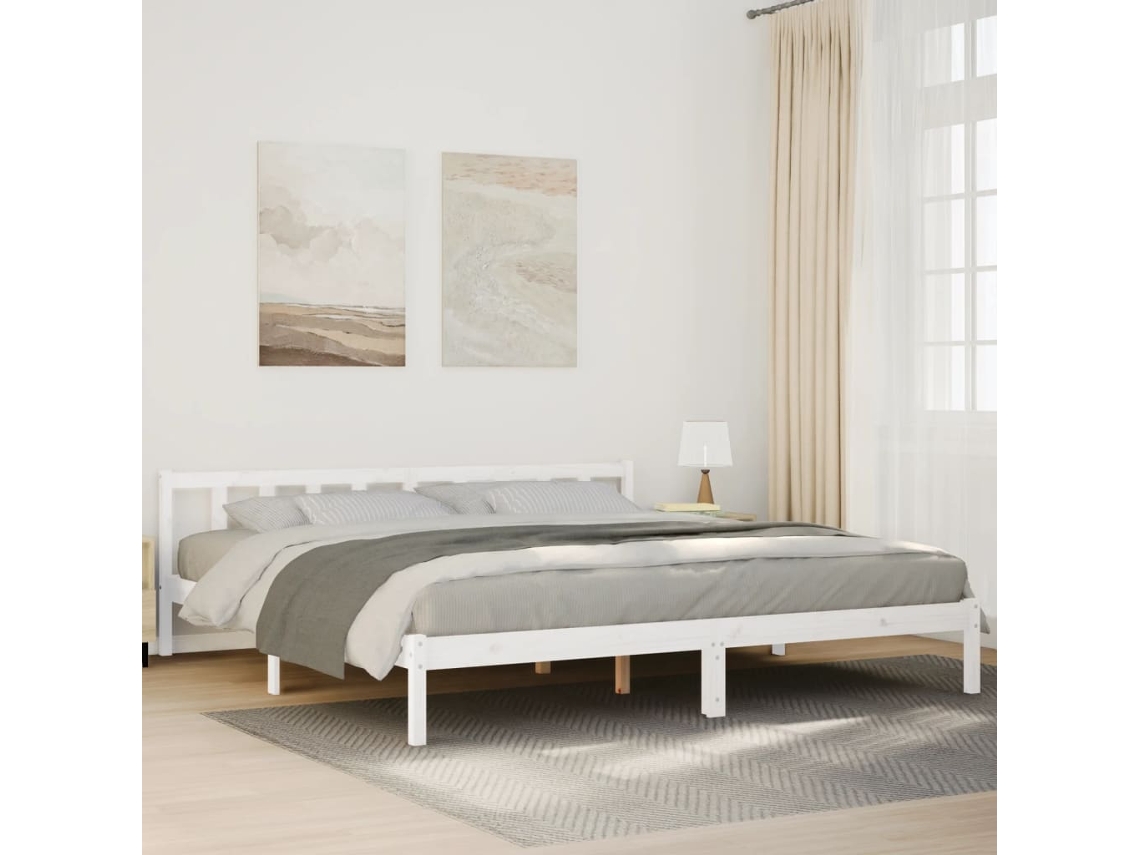 Vidaxl Cama Extra Longa Sem Colchão 180x220 Cm Pinho Maciço Branco