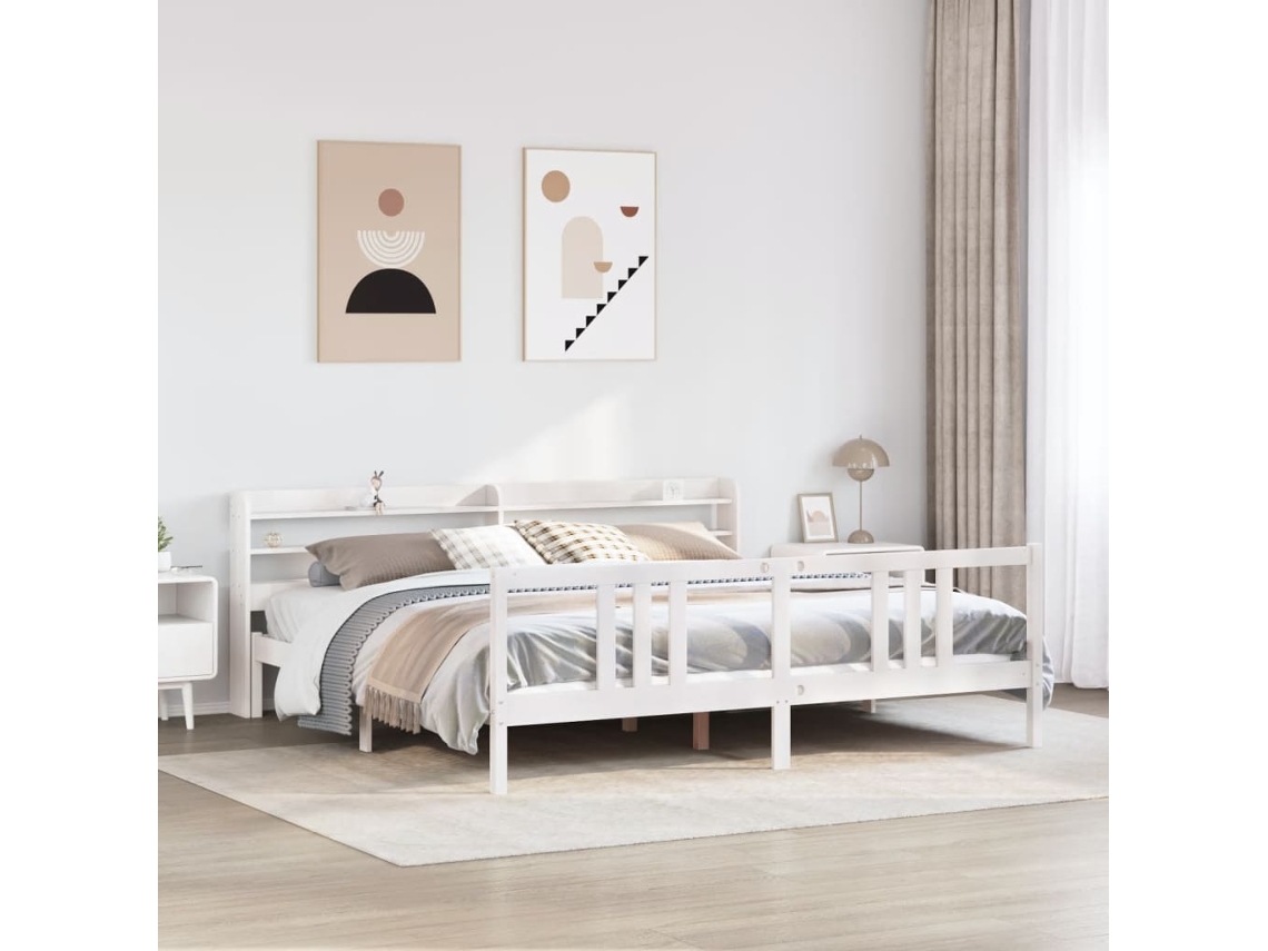 Vidaxl Estrutura De Cama C/ Cabeceira Sem Colchão 200x200 Cm Branco