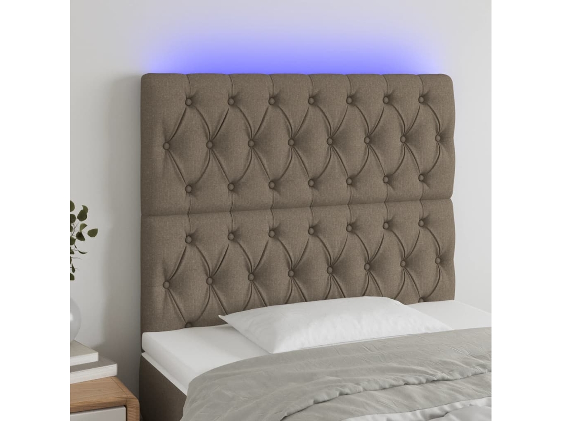 Vidaxl Cabeceira Cama C/ Led Tecido 100x7x118/128cm Cinza-acastanhado