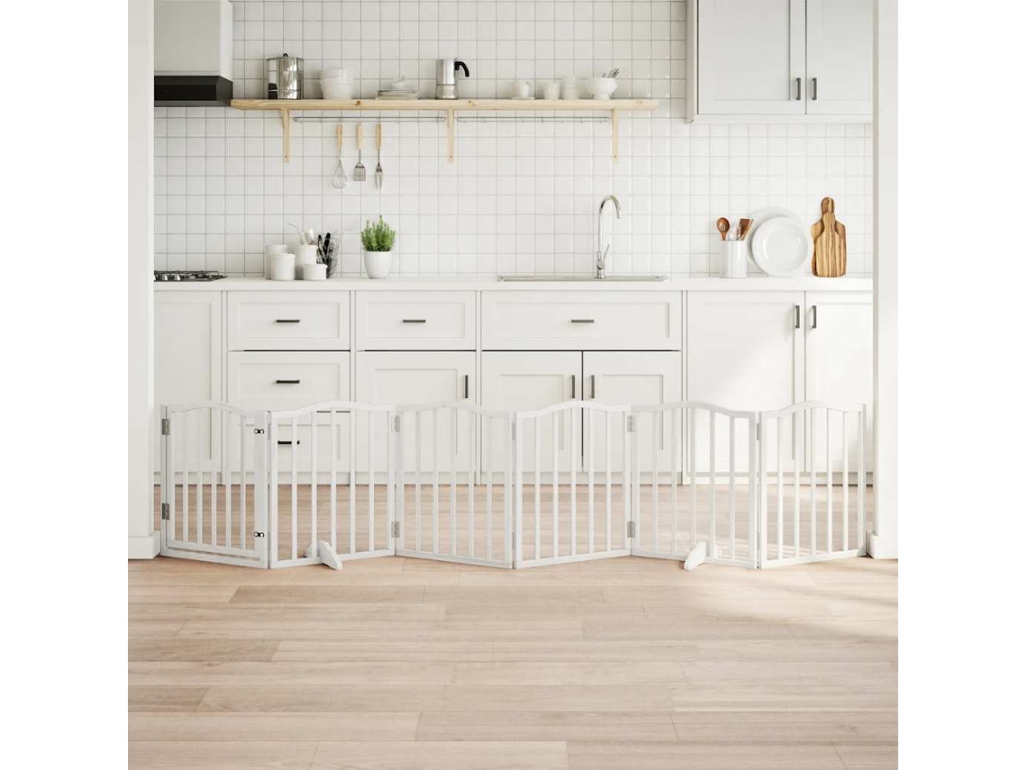 Vidaxl Portão P/ Cães Com Porta Dobrável 6 Painéis 300 Cm Álamo Branco