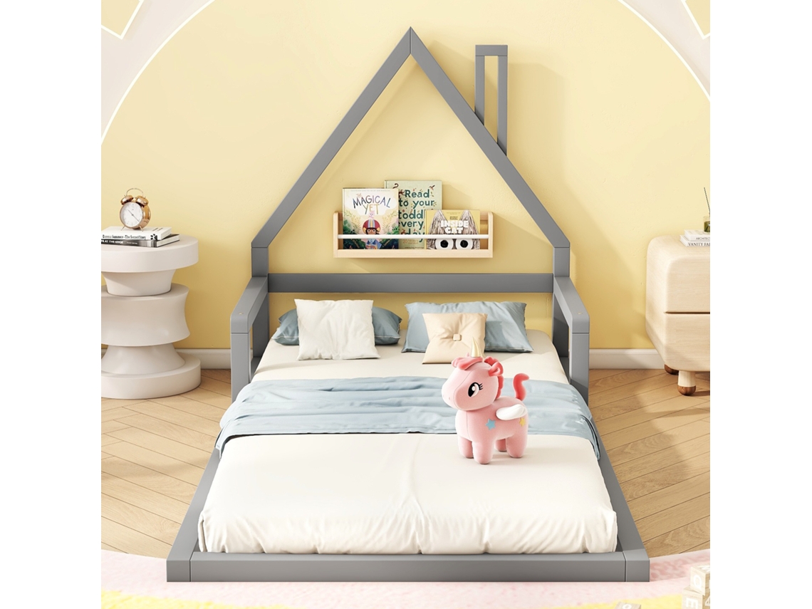 Cama Infantil 90x200cm Mdf Pinheiro Forma Simples Cinza