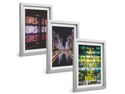 Composição De Quadrosletras De Neon, Rio Em Noite Moldura Prateada Imagens Para Um Quarto Infantil Espelharte (3 Peças 20x30 Cm)