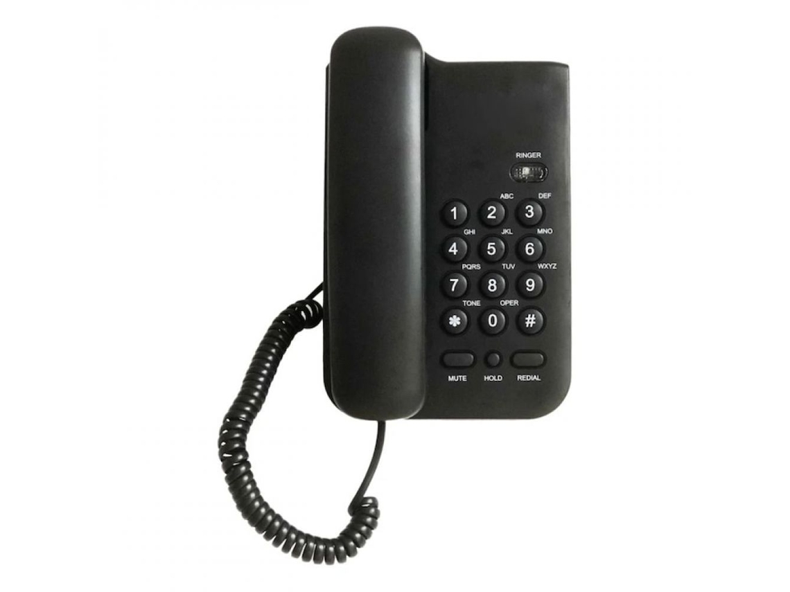Telefone Fixo Com Fio, Preto, 13,4x12,2cm, Botões Grandes Para Idosos Brilvibera
