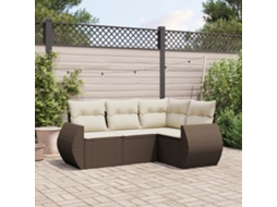Vidaxl 4 Pcs Conjunto Sofás De Jardim C/ Almofadões Vime Pe Castanho