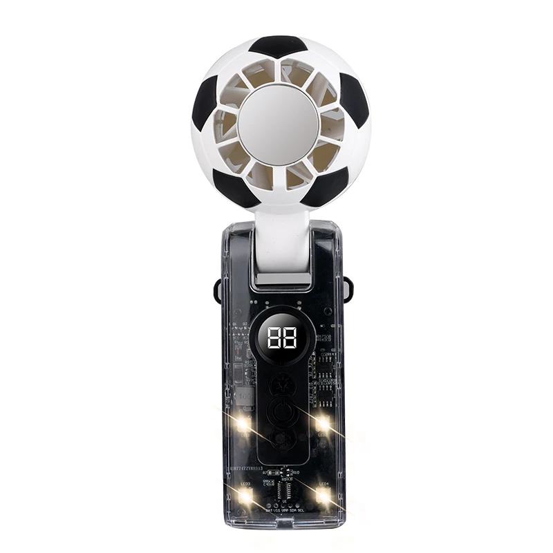 (preto) Ventilador Portátil Inteligente Criativo Com Tema De Futebol, Com Visor Led E Mini Ventilador Usb