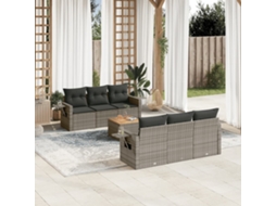 Vidaxl 7 Pcs Conjunto Sofás P/ Jardim C/ Almofadões Vime Pe Cinzento