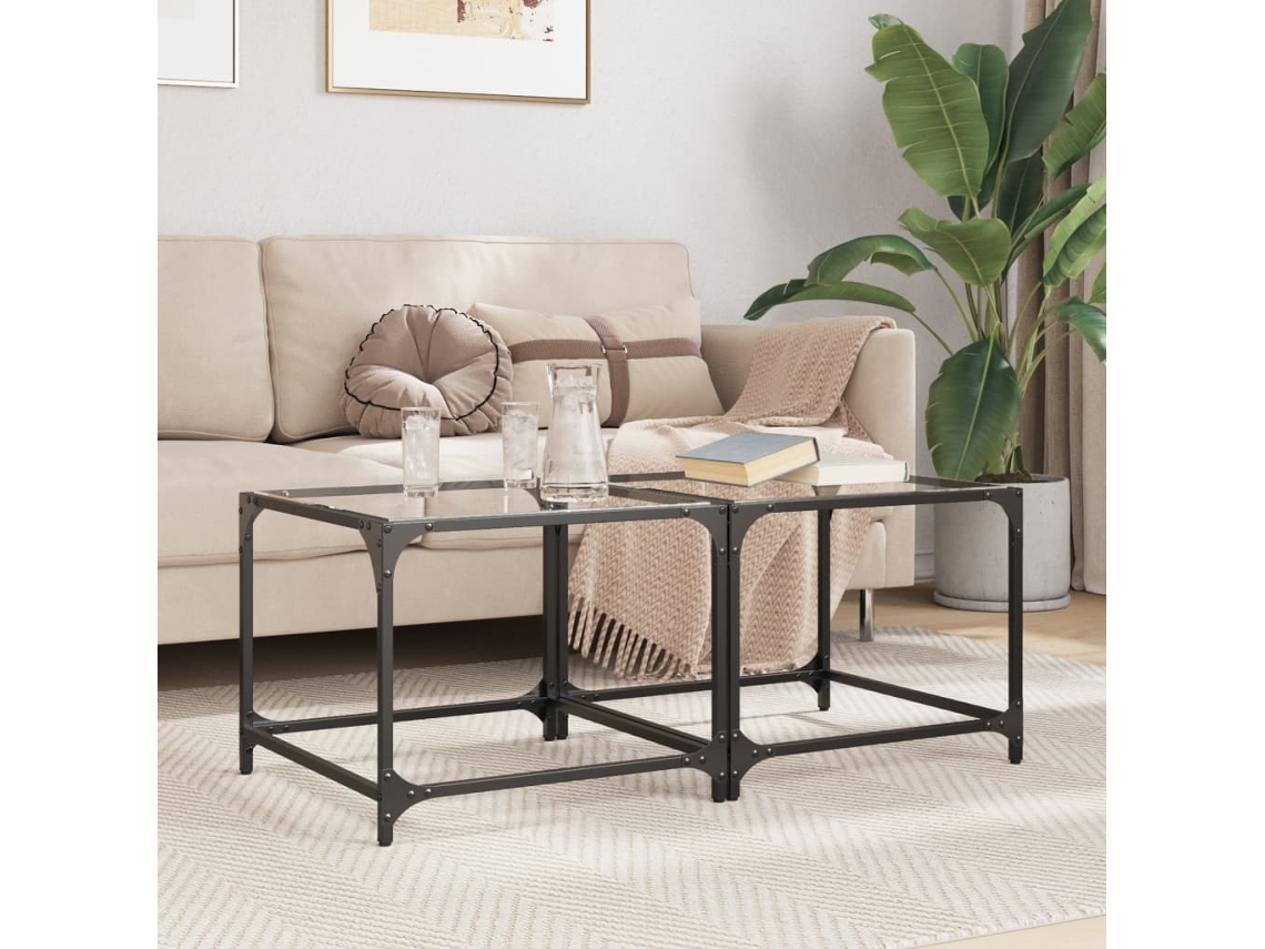 Vidaxl Mesas De Centro C/ Topo Vidro Transparente 2 Pcs 50x50x40cm Aço