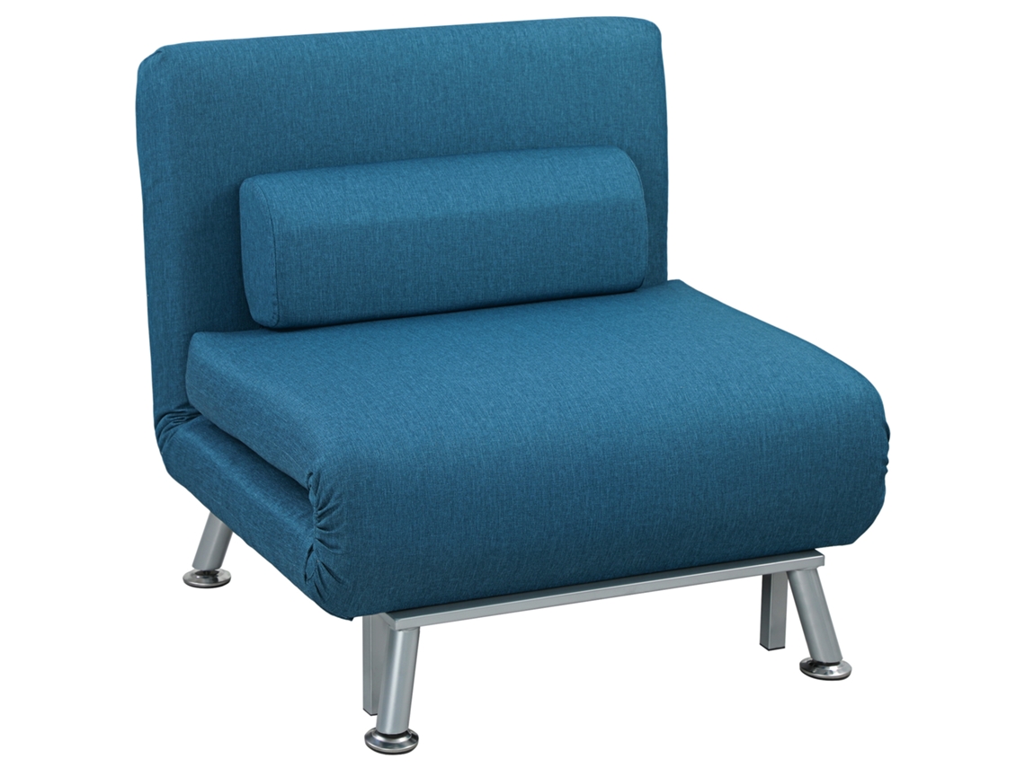 Poltrona dobrável com função de cama, aparência de linho, encosto ajustável, 75x70x75cm, azul