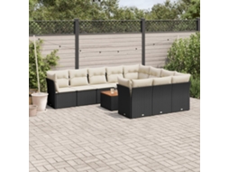 Vidaxl 11 Pcs Conjunto Sofás De Jardim C/ Almofadões Vime Pe Preto
