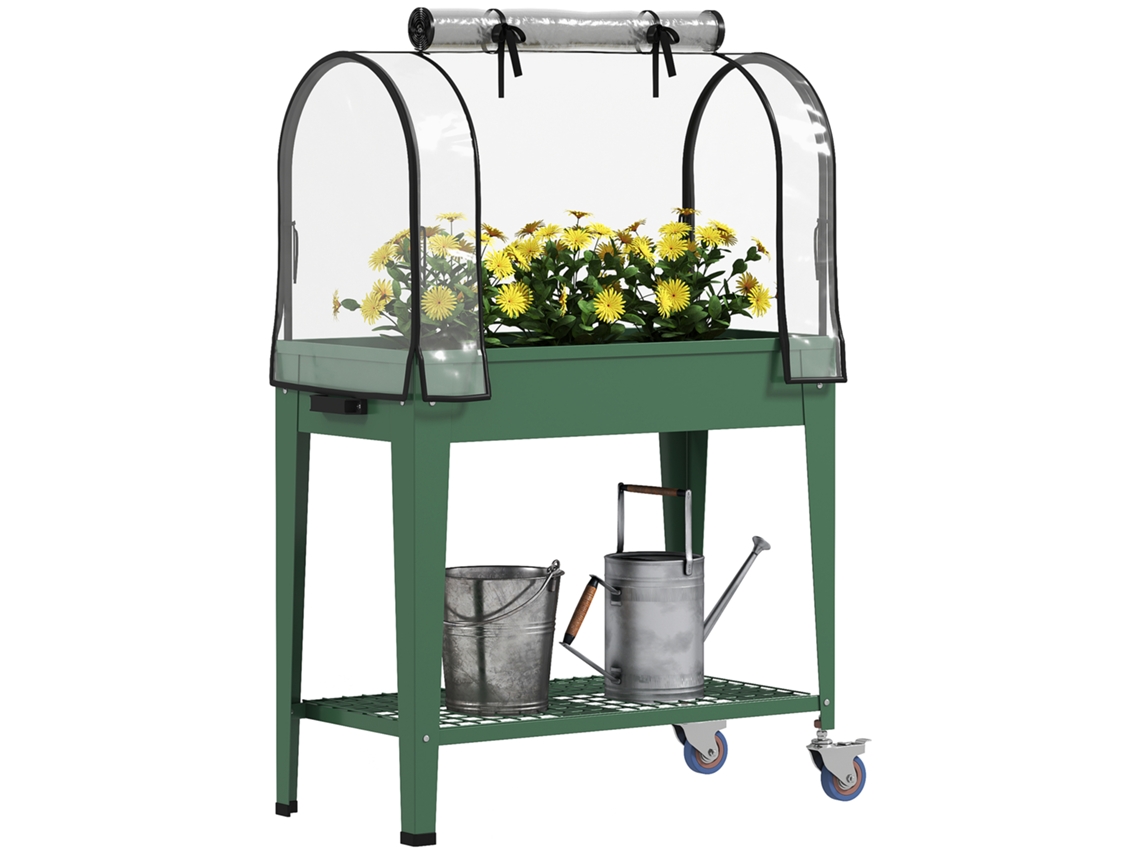 Mesa de Cultivo com Rodas para Horta Urbana com Cobertura de Estufa 80x40x120cm Verde S/MARCA